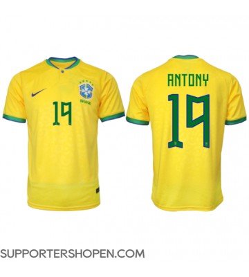 Brasilien Antony #19 Hemma Matchtröja VM 2022 Kortärmad
